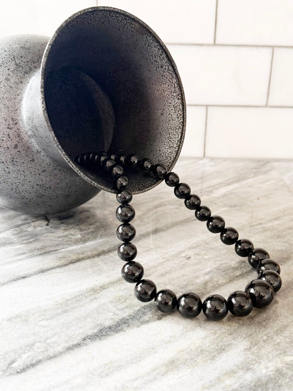 Classic Black Graduated Bead Statement Necklace - Silver Tone Clasp 30"